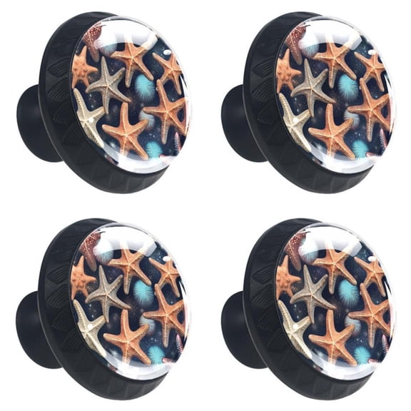 4 Pcs Beach Sea Starfish Print Cabinet Knobs 30mm Round Crystal Glass Drawer Handles Pulls with Screws for Kitchen Cupboard Wardrobe Closet Dresser, Home&Office