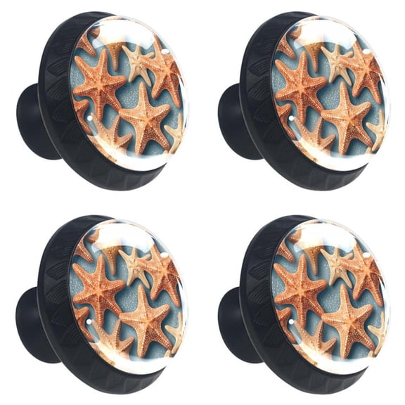 4 Pcs Beach Sea Starfish Print Cabinet Knobs 30mm Round Crystal Glass Drawer Handles Pulls with Screws for Kitchen Cupboard Wardrobe Closet Dresser, Home&Office