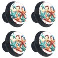 4 Pcs Beach Sea Starfish Print Knobs 30mm Round Crystal Glass