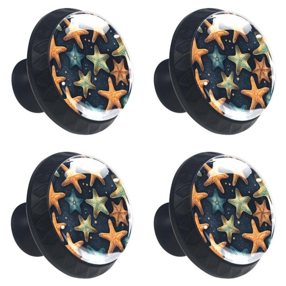 4 Pcs Beach Sea Starfish Print Cabinet Knobs 30mm Round Crystal Glass Drawer Handles Pulls with Screws for Kitchen Cupboard Wardrobe Closet Dresser, Home&Office