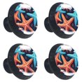 4 Pcs Beach Sea Starfish Print Knobs 30mm Round Crystal Glass