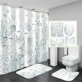 4 Pcs Beach Shower Curtain Blue Bathroom Sets and Rugs Nautical Shower