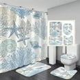 4 Pcs Beach Shower Curtain Blue Bathroom Sets with Shower Curtain and