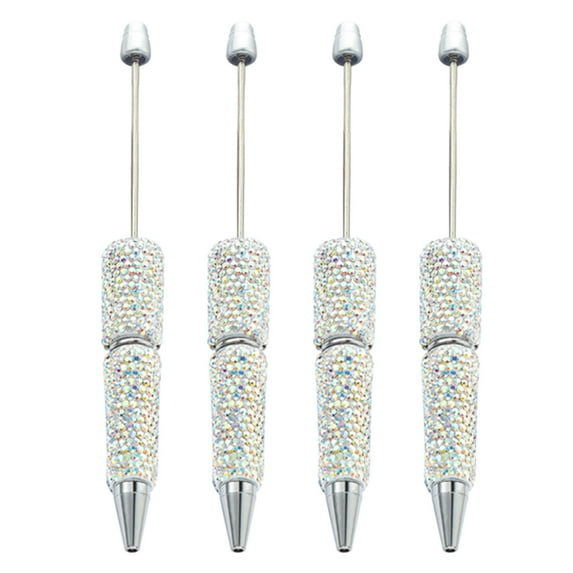4 Pcs Beadable Ballpoint Pen Bead Pen Smooth Writing Pen 1.0mm Stationery Pen Rhinestones Pen