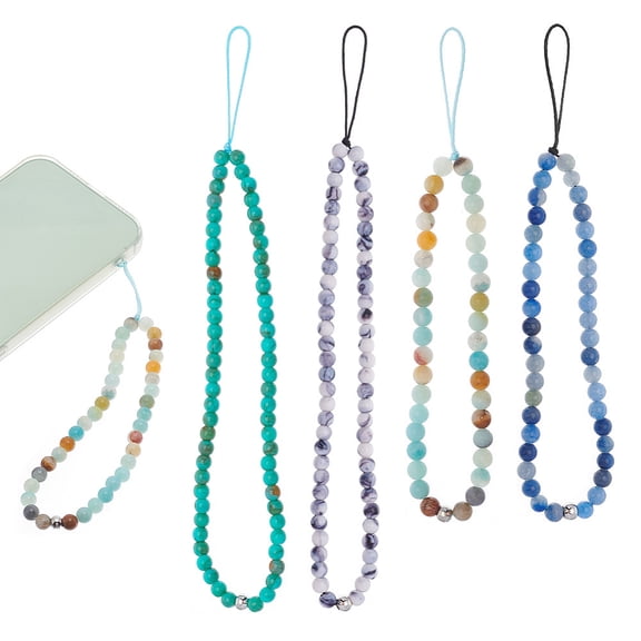4 Pcs Beaded Phone Lanyard Wrist Strap Gemstones Beaded Cell Phone Charms Round Acrylic Phone Chain string for Phone Car Key Purse Decoration