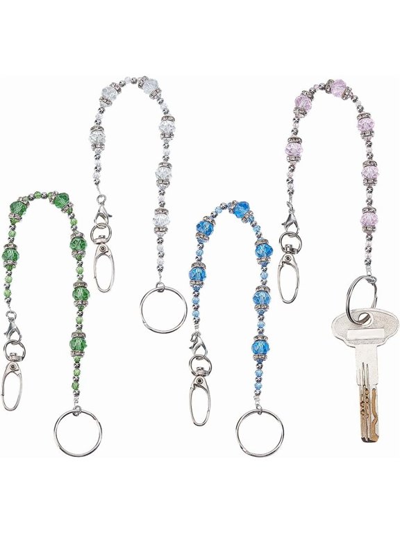 4 Pcs Beads Key Keeper 11.7 Inch Long Multi Colored Glass Beaded Strap Keychain Wallet Purse Lanyard Holder with Swivel Hook for Women Key Organizer diy