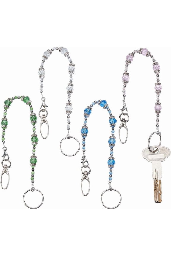 4 Pcs Beads Key Keeper 11.7 Inch Long Multi Colored Glass Beaded Strap Keychain Wallet Purse Lanyard Holder with Swivel Hook