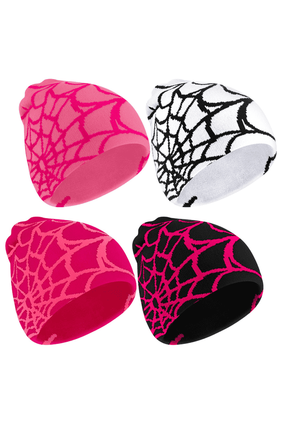 4 Pcs Beanies Spider Web Pattern Beanie Gothic Acrylic Knitted Hat Casual Streetwear Outdoor for Men Women