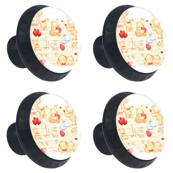 4 Pcs Bear Knobs for Kitchen Cabinet Cupboard Dresser Bookcase Drawer Pulls Handles Round Home Decor