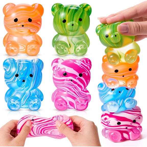 4 Pcs Bear Squeeze Sensory Fidget Gifts, Flow Liner Malt Sugar Bear, Adults Cute Sensory Fidget Stress Thing for Anxiety Stress Relief Office Valentines Party Favor Exchange Prizes Gifts