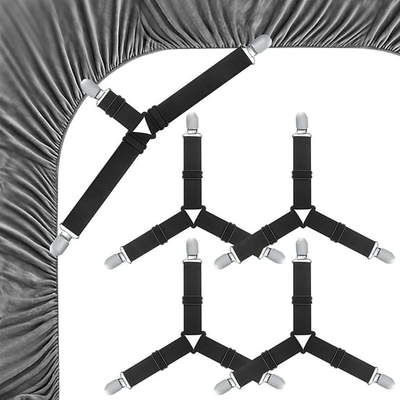 4 Pcs Bed Sheet Straps, Bedsheet Straps Clips, Bed Sheet Clips, Adjustable Elastic Fitted Bed Sheet Band Clips Straps, Long Triangle Bed Sheet Scrunchie Holder Straps, Mattress Corner Straps