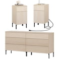 thumbnail image 1 of 4 Pcs Bedroom Set，6 Drawer Dresser and Nightstand Sets for Bedroom, Night Stand Set of 2, Double Dresser with Reeded Design, Wood Chest of Drawers Modern Storage Cabinet Set, 1 of 11