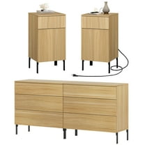 4 Pcs Bedroom Set,6 Drawer Dresser and Nightstand Sets for Bedroom, Night Stand Set of 2, Double Dresser with Reeded Design, Wood Chest of Drawers Modern Storage Cabinet Set
