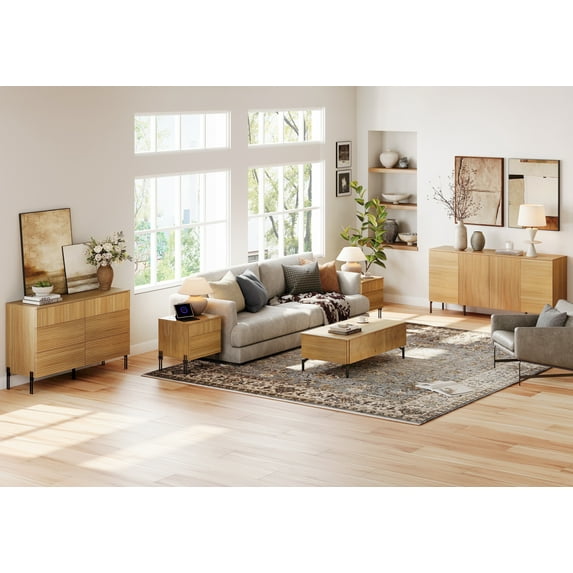 4 Pcs Bedroom Set,6 Drawer Dresser And Nightstand Sets For Bedroom,Night Stand Set Of 2, Modern Accent Cabinet With Hidden Handles, Reed Pattern & Double Chopsticks Legs