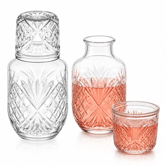 Ca Rave Glass 4 Pcs Bedside Water Carafe and Glass Set, 18 oz / 540 ml Vintage Glass ...