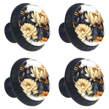 Cucumis Yellow Bee Cabinet Knobs – 4-Pack Zinc Alloy Drawer Pulls For Furniture (Bee Design)