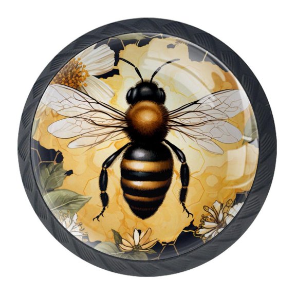 4 Pcs Bee Knobs for Kitchen Cabinet Cupboard Dresser Bookcase Drawer Pulls Handles Round Home Decor