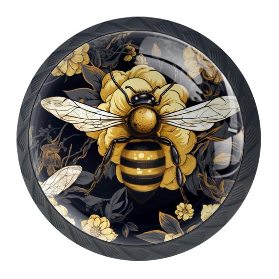 4 Pcs Bee Knobs for Kitchen Cabinet Cupboard Dresser Bookcase Drawer Pulls Handles Round Home Decor