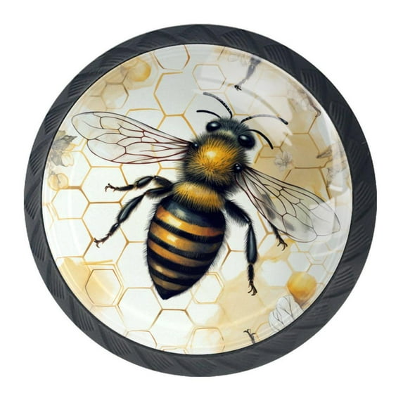 4 Pcs Bee Knobs for Kitchen Cabinet Cupboard Dresser Bookcase Drawer Pulls Handles Round Home Decor