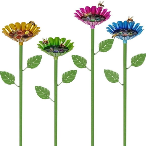 OUGPISTIYK Bee Watering Station, Metal Water Feeder with Flower Design, Bee Drinker for the Garden to Provide a Safe Drinking Water Source for Pollinators (4 Pcs, Multicolor)
