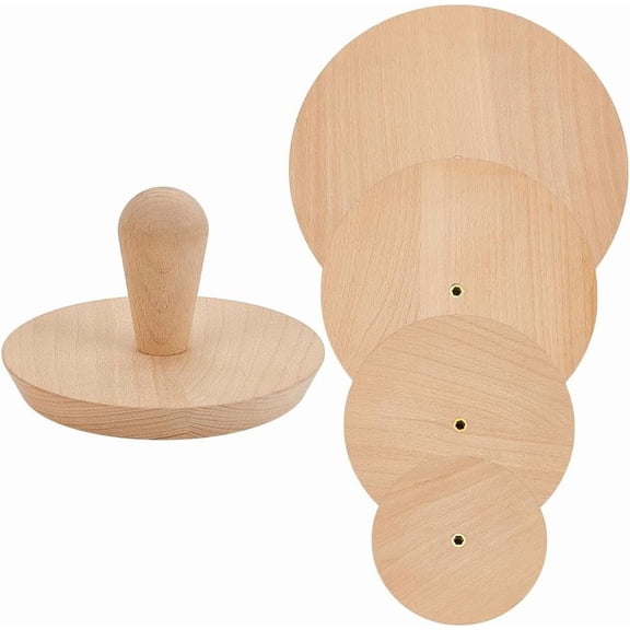 4 Pcs Beech Wood Pottery Molds Set 4.7/6.3/7.7/9.4inch Round Ceramic Top Tool Clay Plate Press Mould with Handle for Making Pottery Bowls and Plates