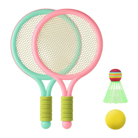 4 Pcs Beginner Badminton & Tennis Racket Set with 2 Balls – 15.8 x 9.4in Lightweight Non-Slip Grip for Outdoor Indoor Play(E)