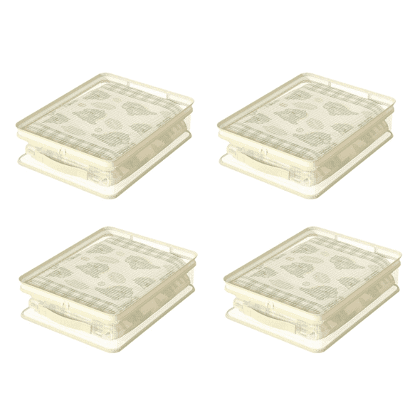 4 Pcs Beige PVC Mesh Fabric Storage Bags, Stackable Closet Organizer for Home Duvet Comforter Bedding, Transparent Visible Clothes Mover Tote with Handles, 15.7 x 11.8 x 4.7 in, Dustproof Storage Box