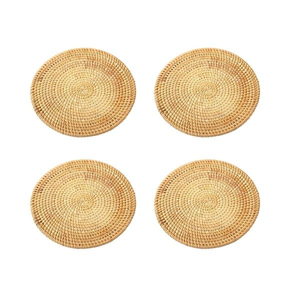 4 Pcs Beige Rattan Heat Resistant Coasters Scratch-Proof Wooden Trivets Non- Cup Pads for Desktop Tabletop Protection