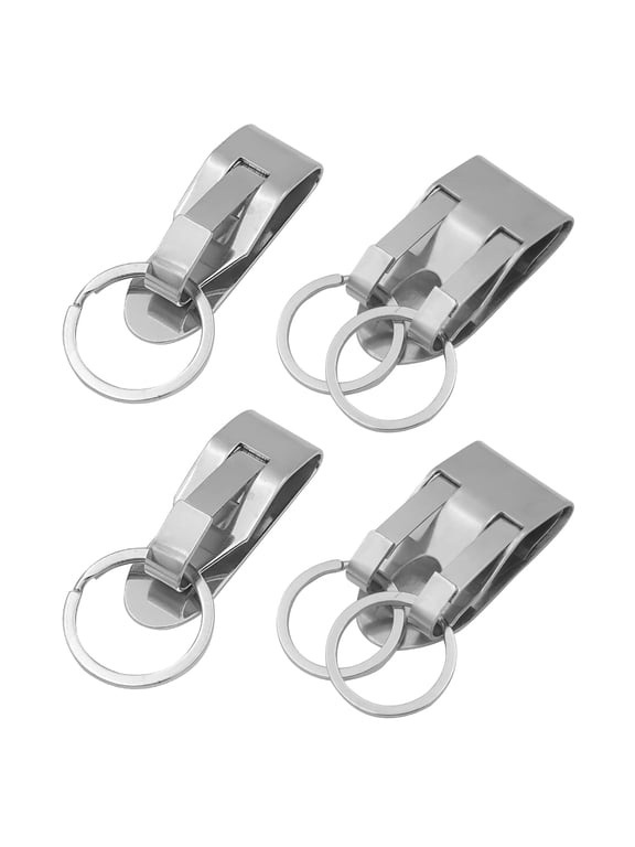 4 Pcs Belt Key Holder Clips, Stainless Steel Security Belt Clip Keychain, Quick Release Clip-On Holder with Detachable Key Ring, Heavy Duty Belt Keyring for ID Badge, Keys or Small Tools