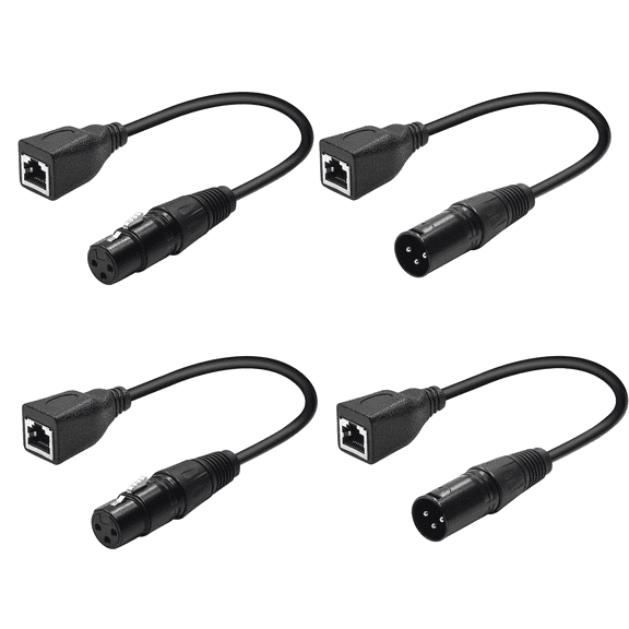 XLR to RJ45 Adapter Set, 3-Pin Male and Female XLR to Ethernet Cable Extenders for DMX512 Stage Lighting, Audio and Microphone Signal Extension(4 Pcs)