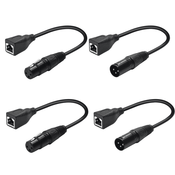 XLR to RJ45 Adapter Set, 3-Pin Male and Female XLR to Ethernet Cable Extenders for DMX512 Stage Lighting, Audio and Microphone Signal Extension(4 Pcs)