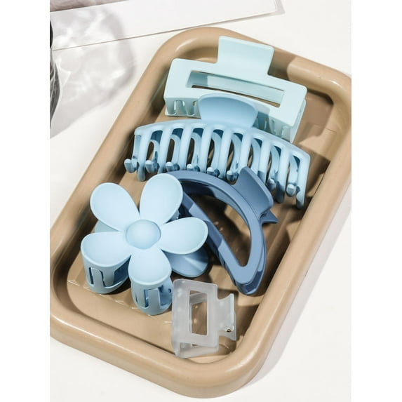 4 Pcs Big Hair Claw Clips for Women Girls, Blue Strong Hold Matte Square Hair Clips for Thick Thin Hair