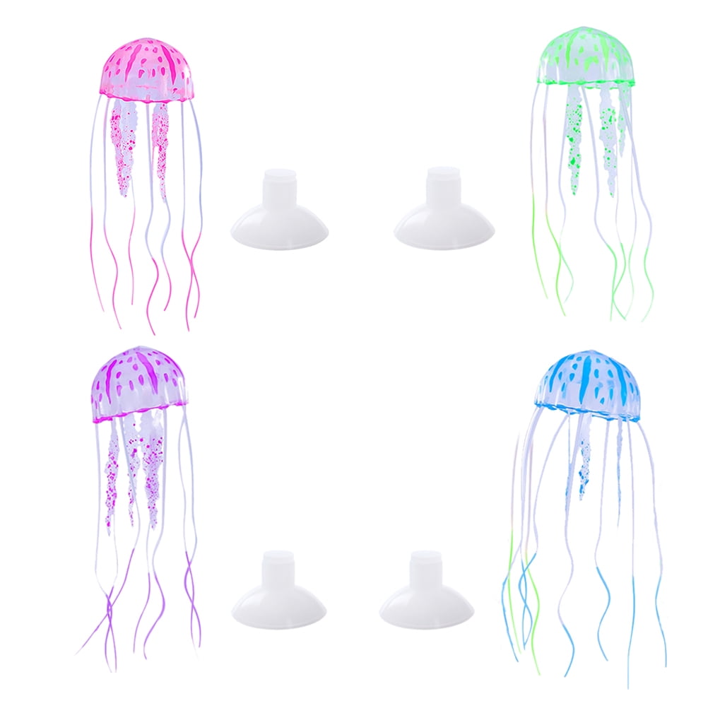 4 Pcs Big Size Glowing Effect Artificial Jellyfish Decor for Fish Tank