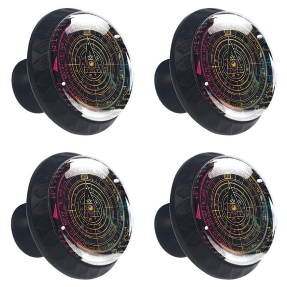 4 Pcs Bill Cipher Wheel Zodiac Print Cabinet Knobs 30mm Round Crystal Glass Drawer Handles Pulls with Screws for Kitchen Cupboard Wardrobe Closet Dresser, Home&Office