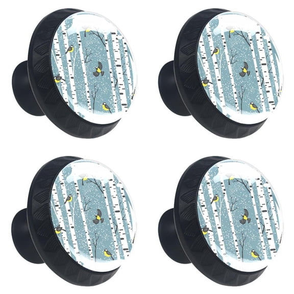 4 Pcs Birch Branches Birds Knobs for Kitchen Cabinet Cupboard Dresser Bookcase Drawer Pulls Handles Round Home Decor