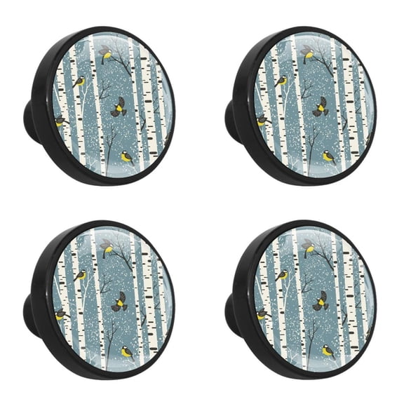 4 Pcs Birch Trees and Birds Knobs for Kitchen Cabinet Cupboard Dresser Bookcase Drawer Pulls Handles Round Home Decor