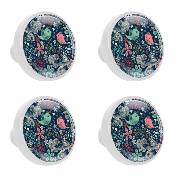 4 Pcs Bird Pattern Knobs for Kitchen Cabinet Cupboard Dresser Bookcase Drawer Pulls Handles Round Home Decor