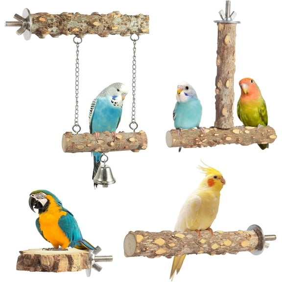 4 Pcs Bird Perches, Natural Wood Parrot Perch Stand, Bird Cage Accessories for Lovebirds Cockatiels Conure