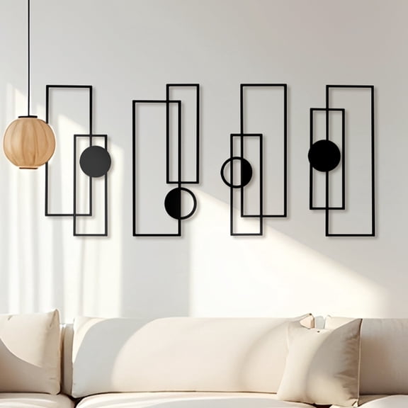 4 Pcs Black Abstract Metal Wall Art 15.7" x 6.9" Modern Geometric Decor Vertical Minimalist Décor Single Line Art Wall Décor 3D Textured Sculptures for Living Room Bedroom Bathroom Study