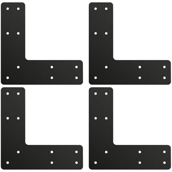 4 Pcs Black Alloy Steel Post to Beam L Shape Connector, 10*10 Inch, Powder Coated, Corner Mount