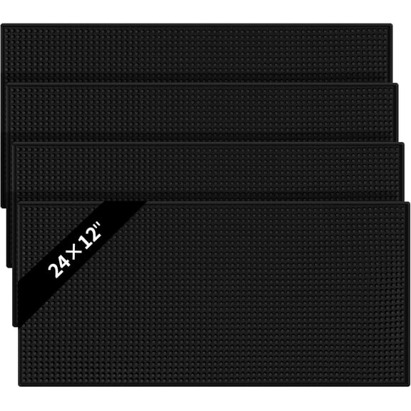 4 Pcs Black Bar Mat 24 x 12 Inch Non Slip Countertop Spill Mat for Cocktail Bartending Coffee Station Restaurant Barber Tools Dish Drying Home Bar