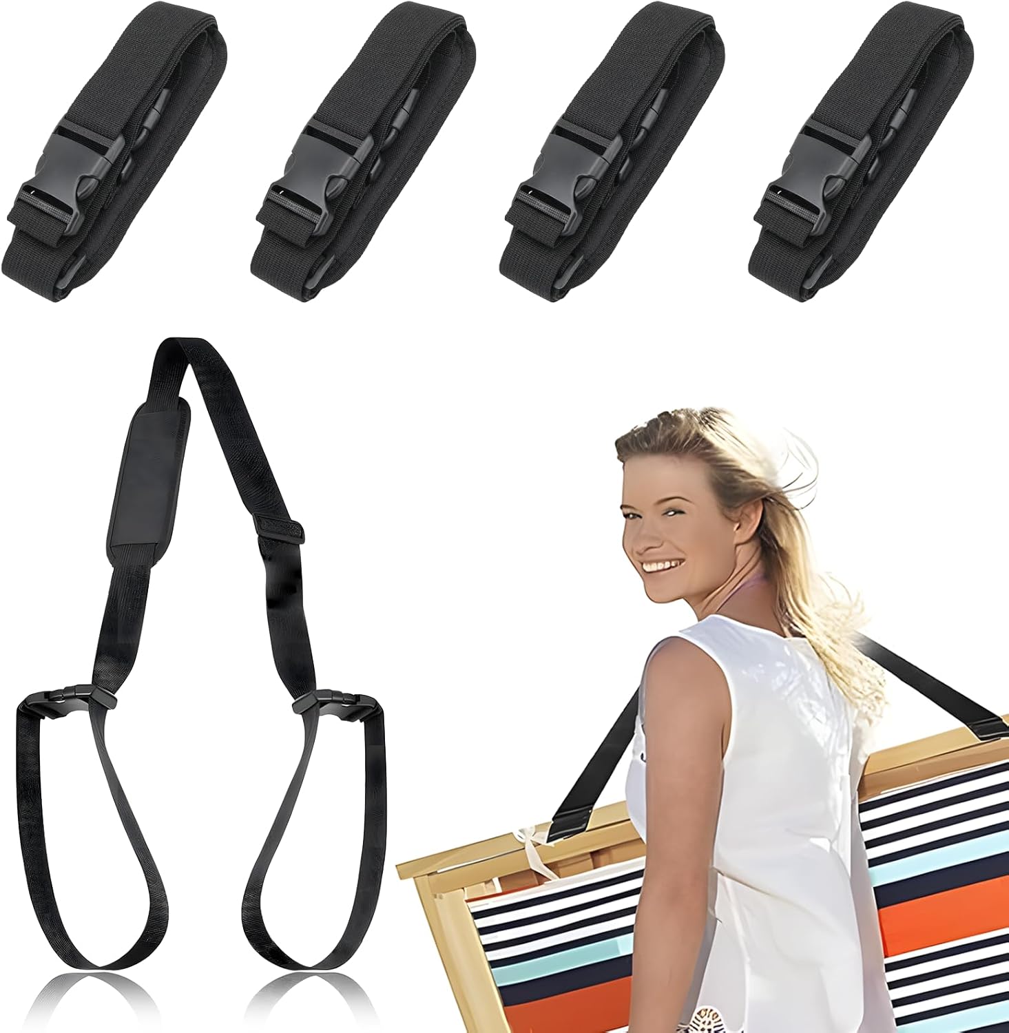 3-Pack Adjustable Chair Backpack Straps - Wide Padded For Beach & Camping Folding Chairs | 70.9 Inch Carry Straps