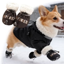 4 Pcs Black Dog Shoes for Winter Dog Snow Boots & Paw Protectors Warm Snow Booties for Puppy with Drawstring Warm Dog Booties for Small Medium Size Dogs(1.38x1.18 Inch)