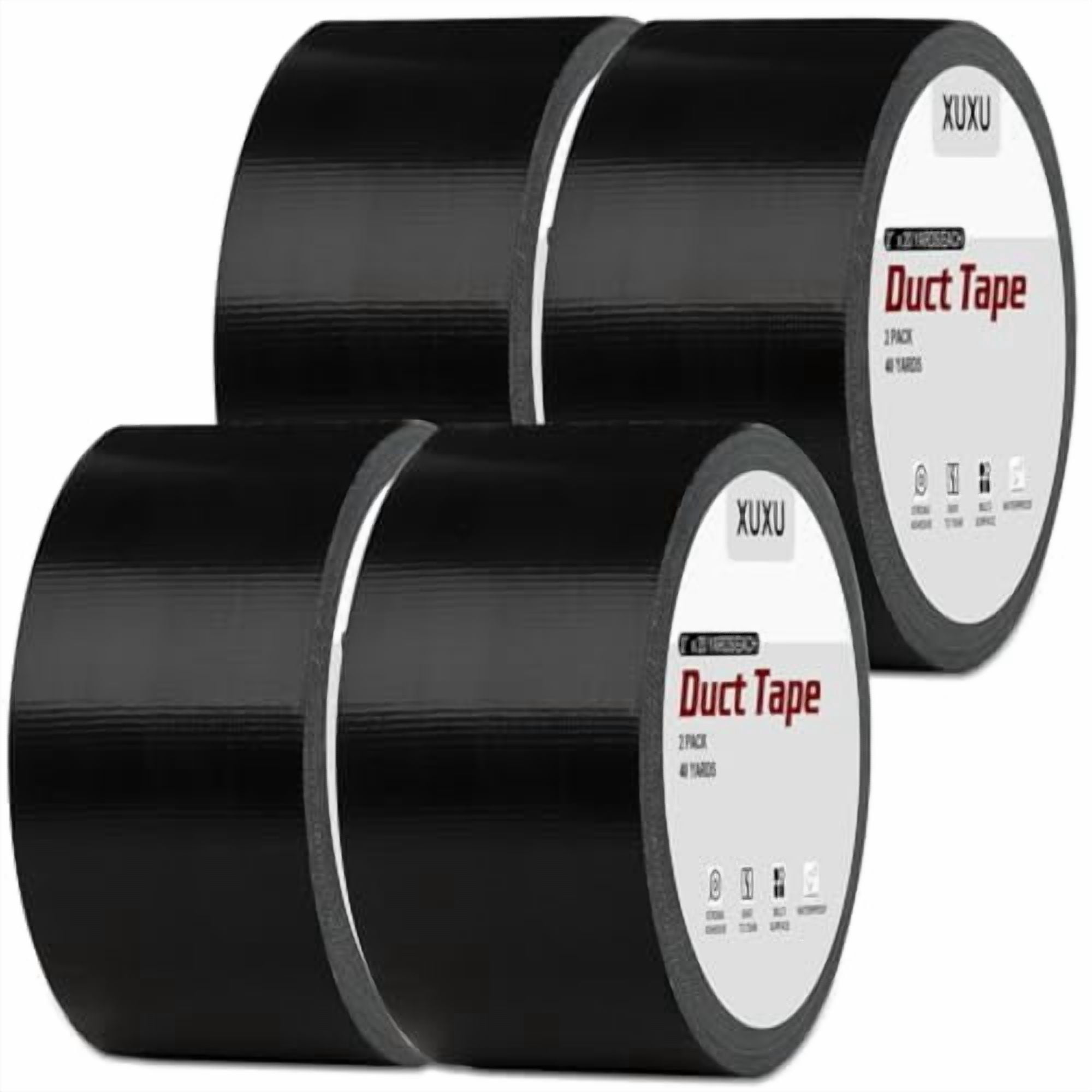 4 Pcs Black Duct Tape Heavy Duty Waterproof, Strong Adhesive Duct Tape Bulk for Indoor Outdoor Repairs Tear by Hand, 80 Yards x 2 Inch Total