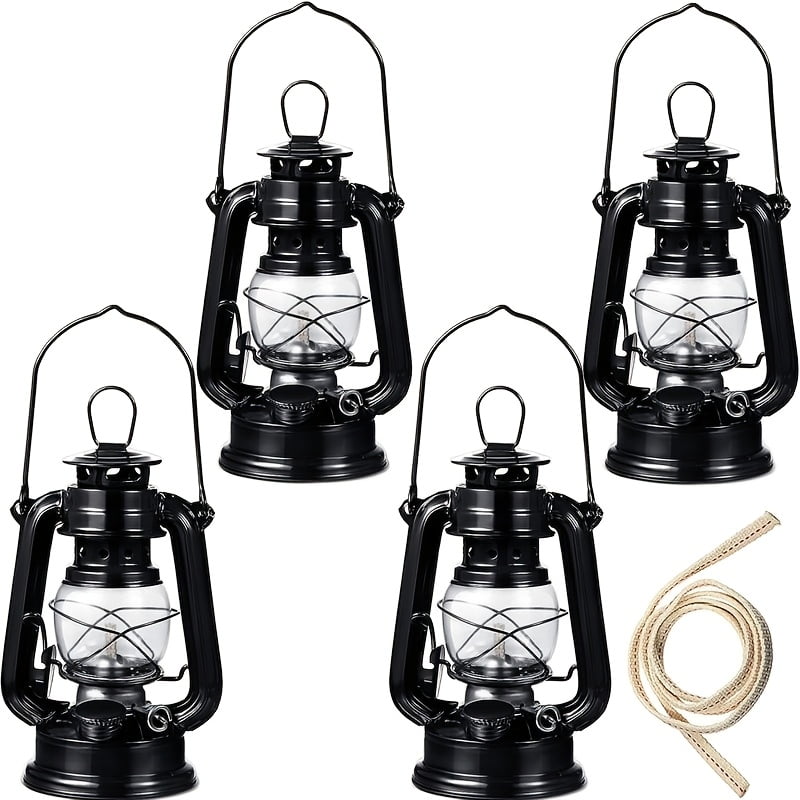4 Pcs Black Hurricane Oil Lantern,3.7 x 7.5 Inch Portable Vintage Kerosene Lamp with Carry Handle Replacement Wick,Suitable for Emergency Camping Hiking Indoor Outdoor Party Decor