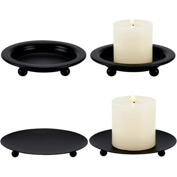 4 Pcs Black Iron Plate Candle Holder 3.9/4.2Inch 2Styles Decorative Iron Pillar Candle Plate Metal Pedestal Candle Stand Flat Round Candlestick Plates Candle Tray for Pillar Candles Black DIY