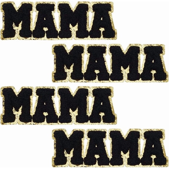 4 Pcs Black Letter Chenille Patches 1.77x4.9inch Mama Letter Iron on Patch Word Mama Sew on Appliques Patch Towel Cloth Computerized Embroidery Appliques