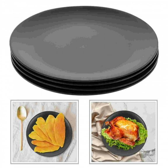 4 Pcs Black Melamine Plate Dish for Salad Round Dinner Flatware Lunch Jewelry Tray Seafood Bottom
