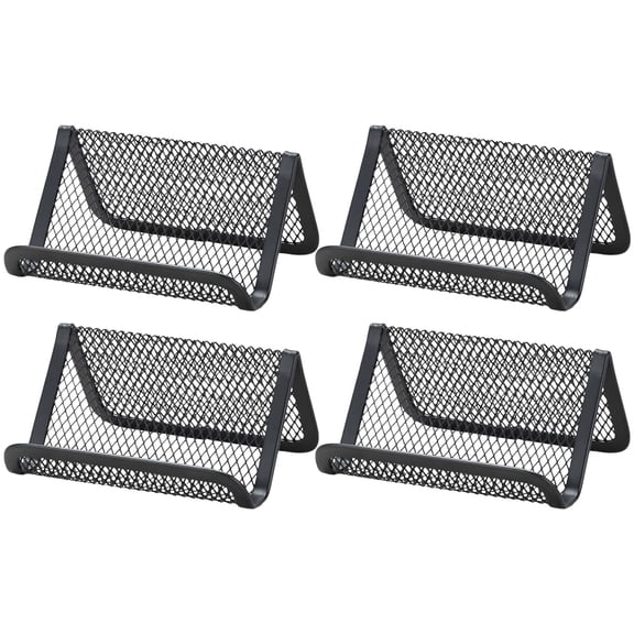 4 Pcs Black Metal Mesh Business Card Holders, Stable M-Shaped Desk Tag Display Stand, Open Slot Design for 200 Cards, Iron Office Card Organizers, 3.9 x 2.4 x 1.8 in / 10 x 6 x 4.5 cm for Desktops