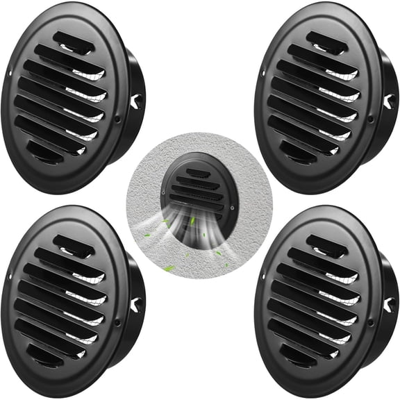 4 Pcs Black Round Soffit Vent - 4 Inch Stainless Steel Louver Exhaust Vent with Screen Mesh, Weatherproof Air Vent Cover for Bathroom, Kitchen, Office Ventilation